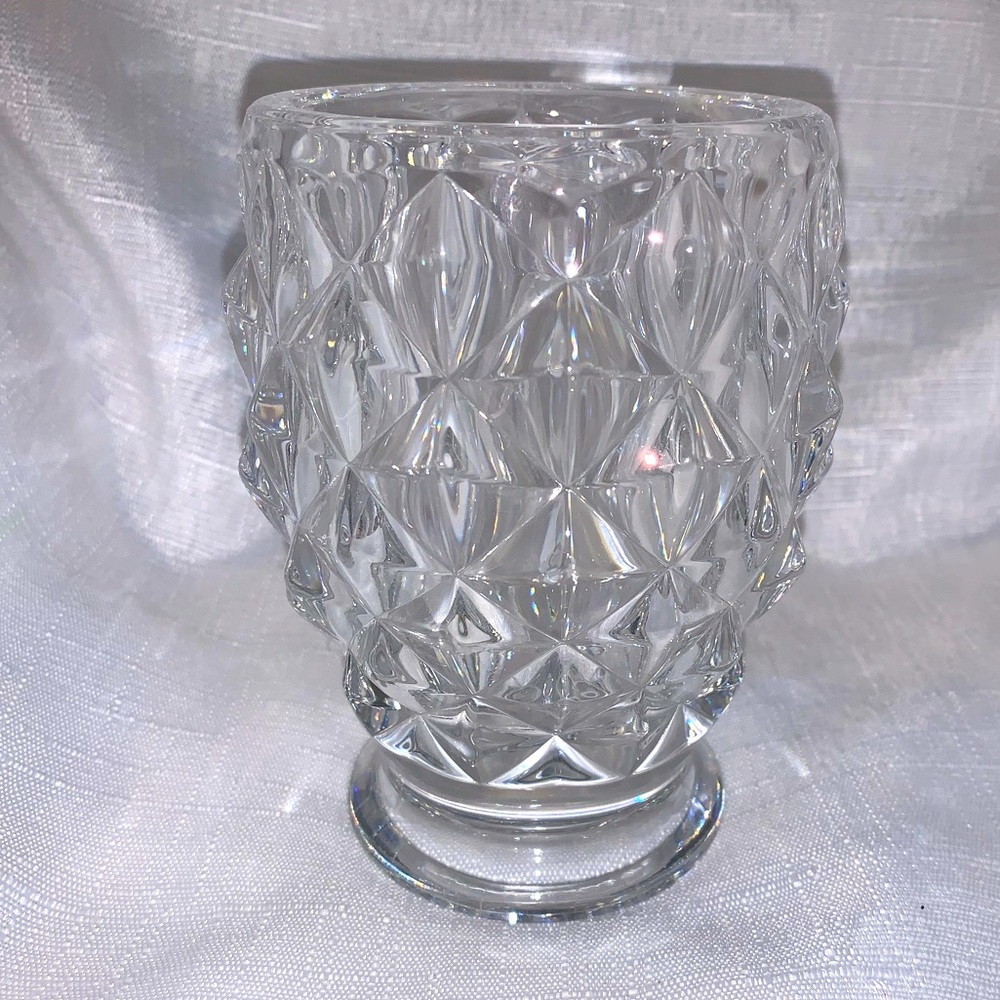 Glass Vase Simulated Cut Glass Facets Rainbows Heavy Preowned